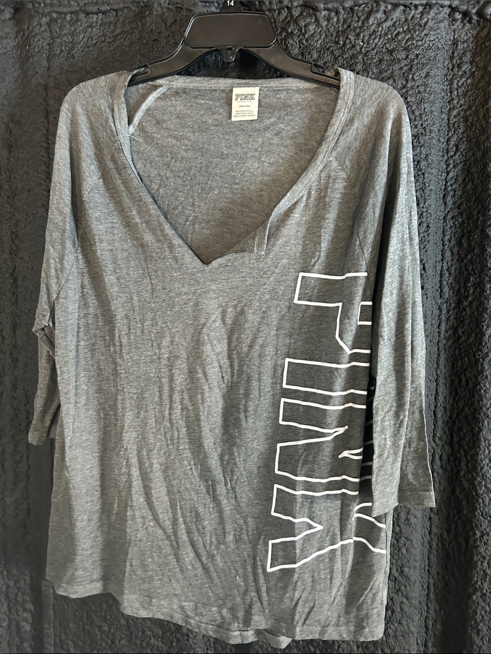 PINK Victoria's Secret Gray V-Neck Long Sleeve Tee with White Logo